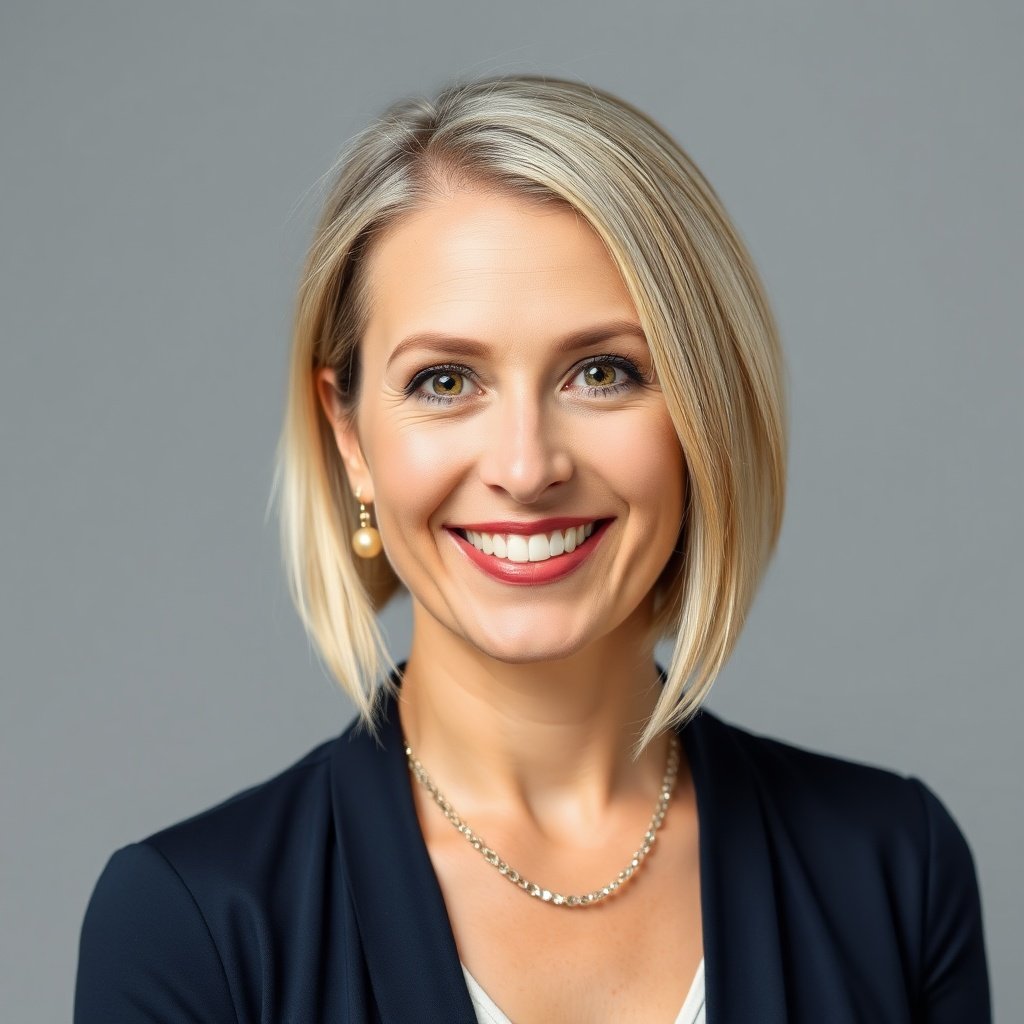 portrait headshot of a smiling confident health expert woman, neutral studio background, professiona