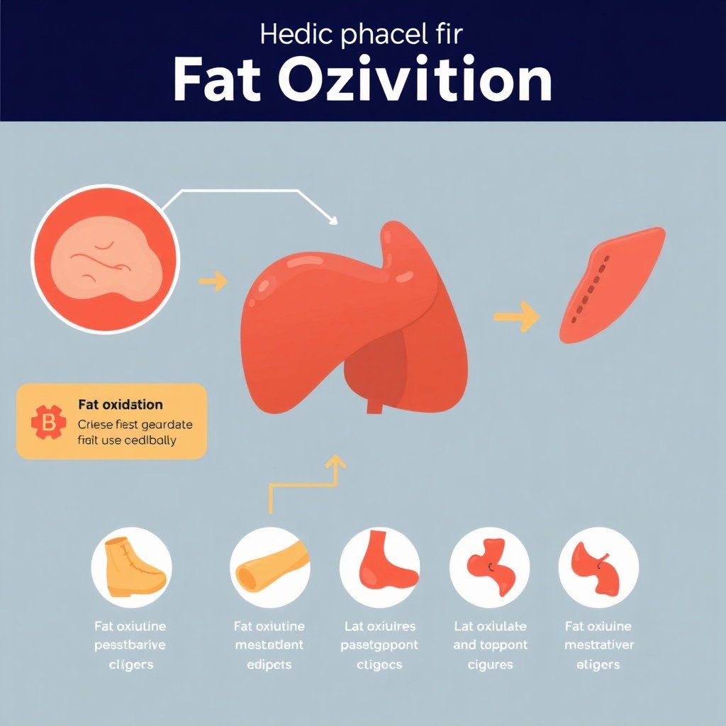 scientific illustration of fat oxidation process, clean medical diagram style with warm accent color